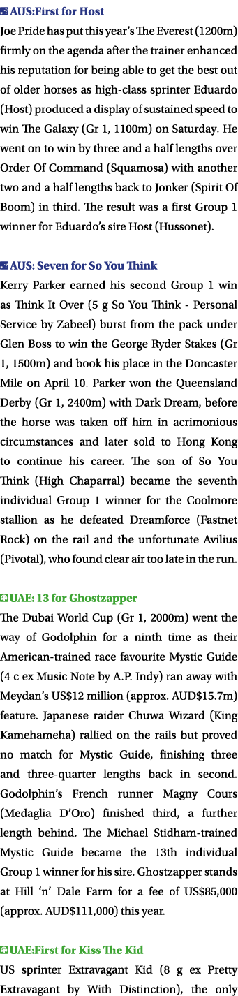  AUS:First for Host Joe Pride has put this year s The Everest (1200m) firmly on the agenda after the trainer enhanced   