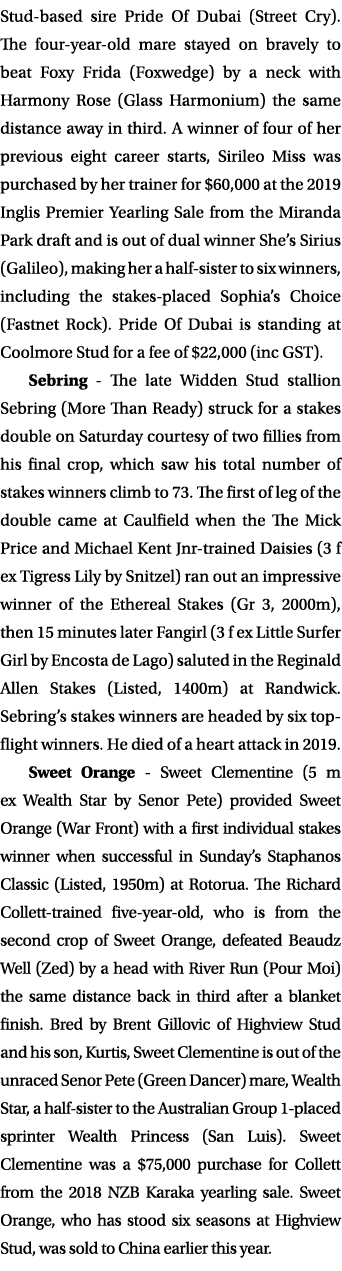 Stud-based sire Pride Of Dubai (Street Cry)  The four-year-old mare stayed on bravely to beat Foxy Frida (Foxwedge) b   