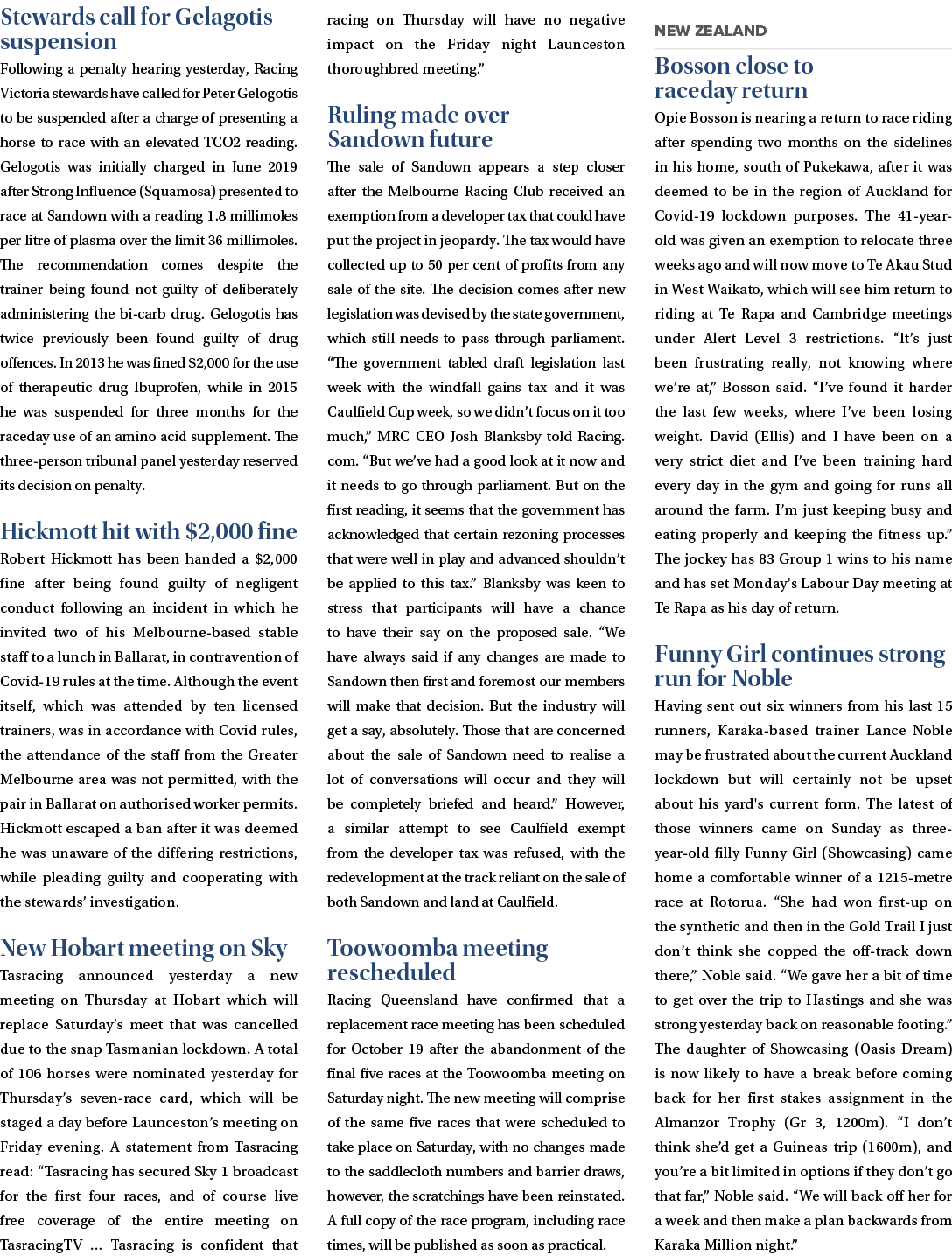 Stewards call for Gelagotis suspension Following a penalty hearing yesterday, Racing Victoria stewards have called fo   