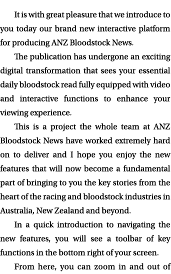 It is with great pleasure that we introduce to you today our brand new interactive platform for producing ANZ Bloodst   