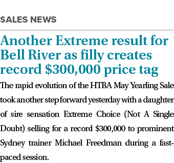  Another Extreme result for Bell River as filly creates record  300,000 price tag The rapid evolution of the HTBA May   