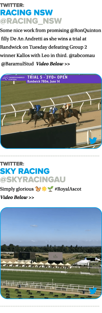 Twitter: Racing NSW @racing_nsw Some nice work from promising @RonQuinton filly De An Andretti as she wins a trial at...