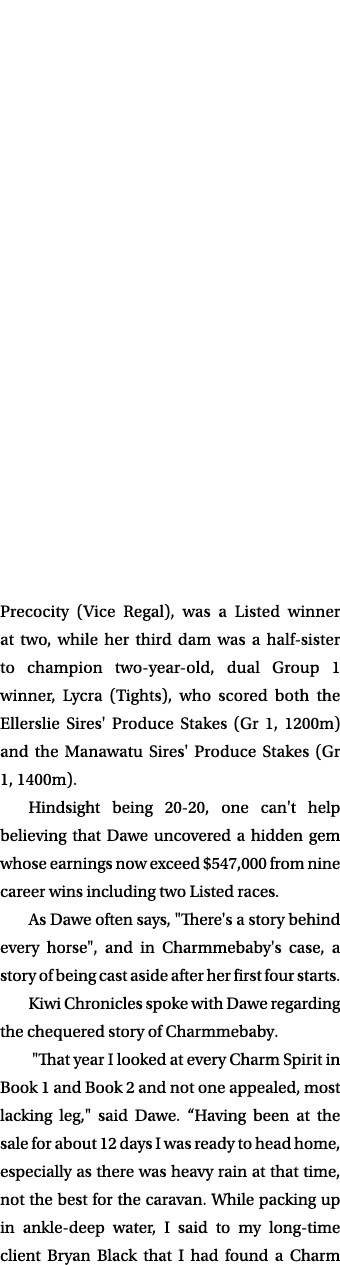 Precocity (Vice Regal), was a Listed winner at two, while her third dam was a half-sister to champion two-year-old, d...