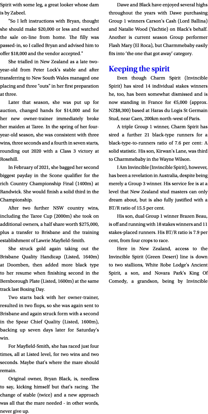 Spirit with some leg, a great looker whose dam is by Zabeel. \“So I left instructions with Bryan, thought she should ...