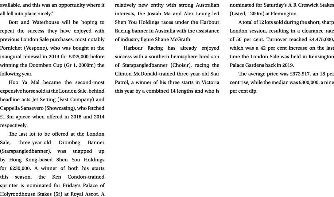 available, and this was an opportunity where it all fell into place nicely.” Bott and Waterhouse will be hoping to re...