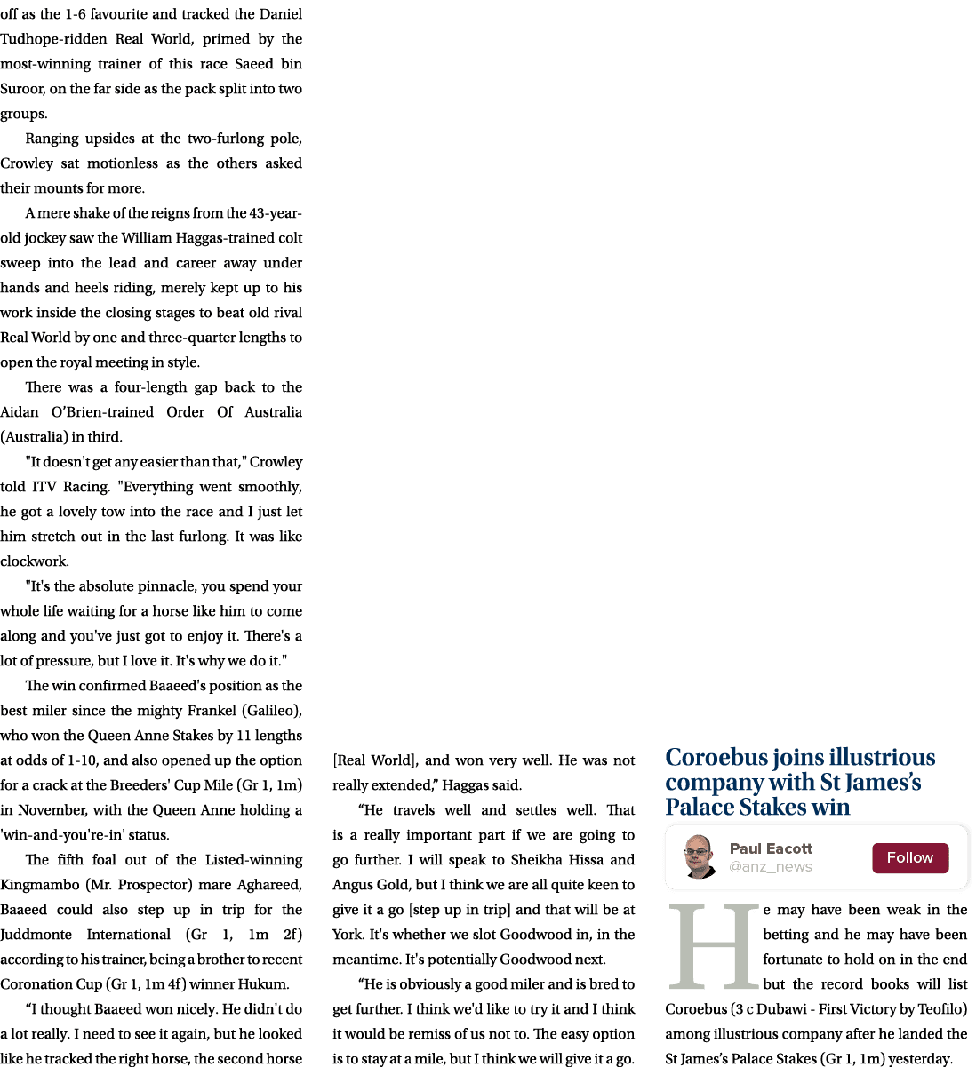 off as the 1-6 favourite and tracked the Daniel Tudhope-ridden Real World, primed by the most-winning trainer of this...