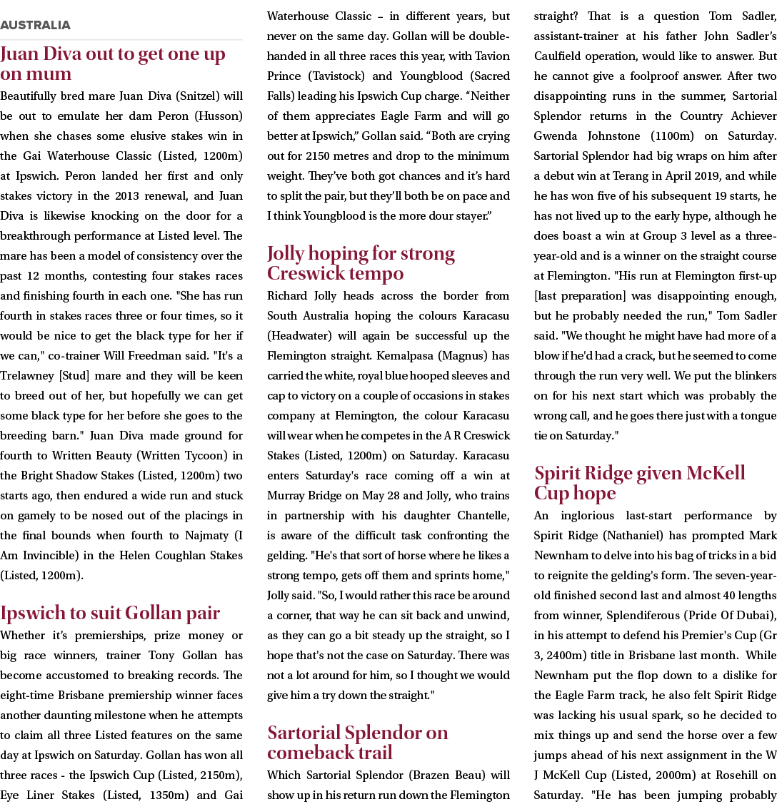  Juan Diva out to get one up on mum Beautifully bred mare Juan Diva (Snitzel) will be out to emulate her dam Peron (H...