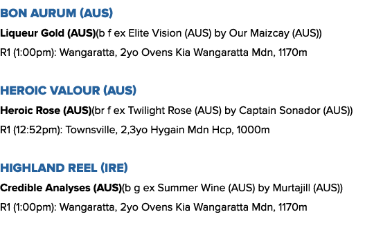 Bon Aurum (AUS) Liqueur Gold (AUS)(b f ex Elite Vision (AUS) by Our Maizcay (AUS)) R1 (1:00pm): Wangaratta, 2yo Ovens...