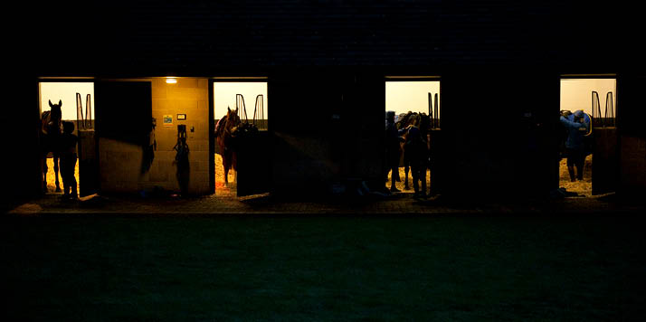 Horses are tacked up before sunrise Jackdaws Castle 25 10 10 Pic:Edward Whitaker