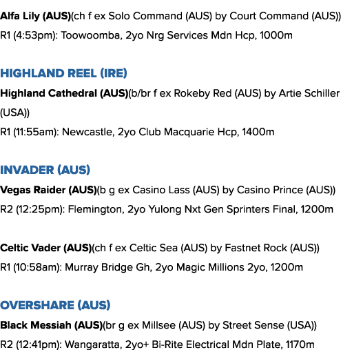 Alfa Lily (AUS)(ch f ex Solo Command (AUS) by Court Command (AUS)) R1 (4:53pm): Toowoomba, 2yo Nrg Services Mdn Hcp, ...