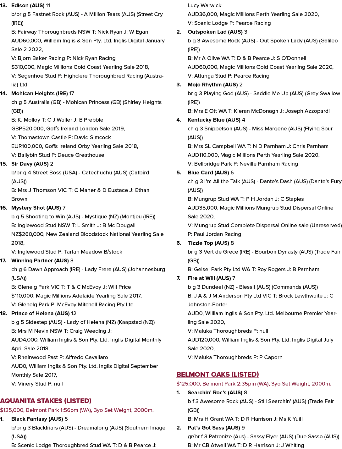 13. Edison (AUS) 11 b/br g 5 Fastnet Rock (AUS) - A Million Tears (AUS) (Street Cry (IRE)) B: Fairway Thoroughbreds N...