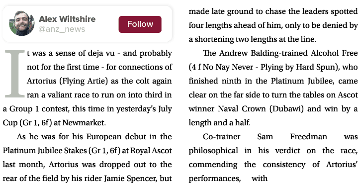  It was a sense of deja vu - and probably not for the first time - for connections of Artorius (Flying Artie) as the ...