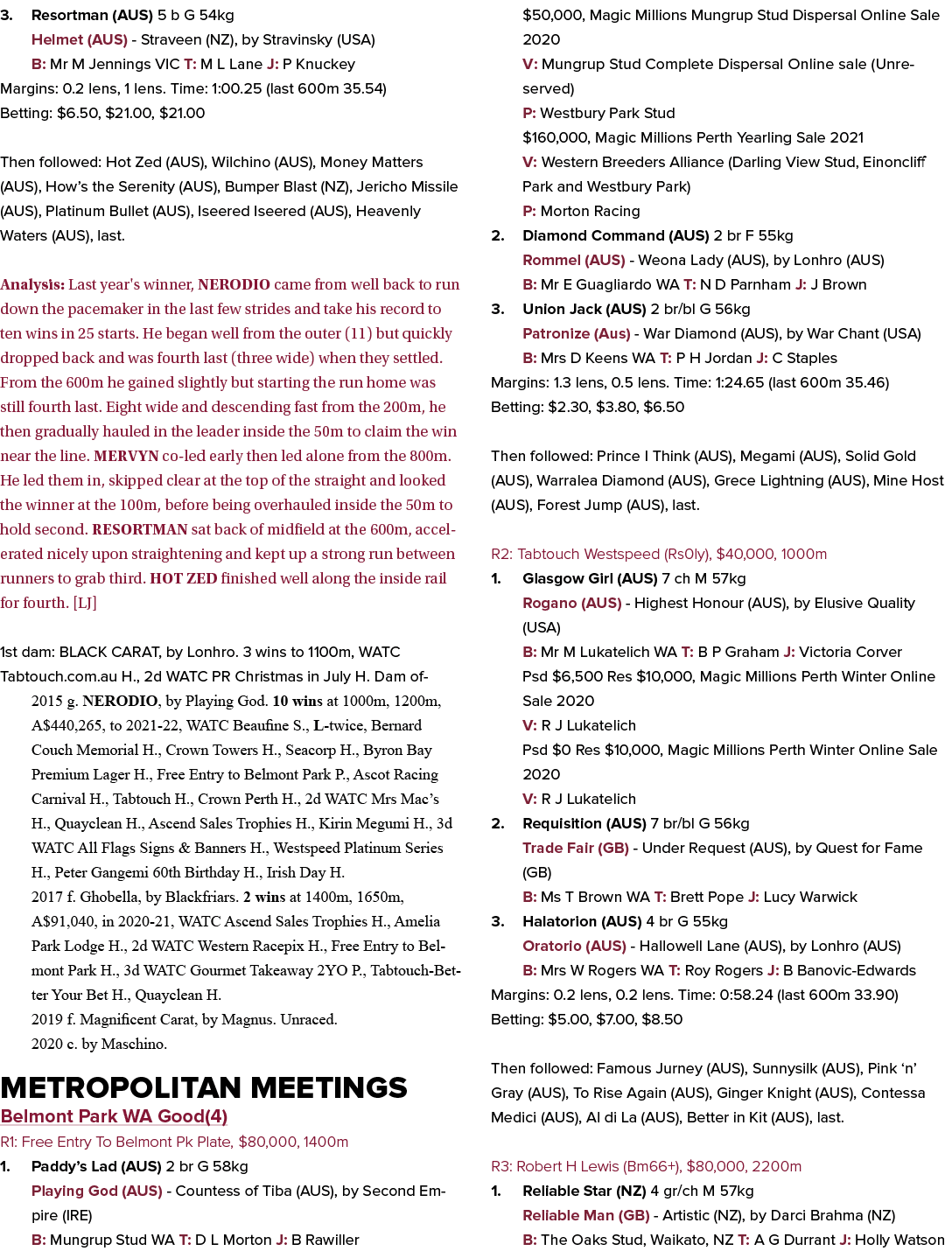 3. Resortman (AUS) 5 b G 54kg Helmet (AUS) - Straveen (NZ), by Stravinsky (USA) B: Mr M Jennings VIC T: M L Lane J: P...
