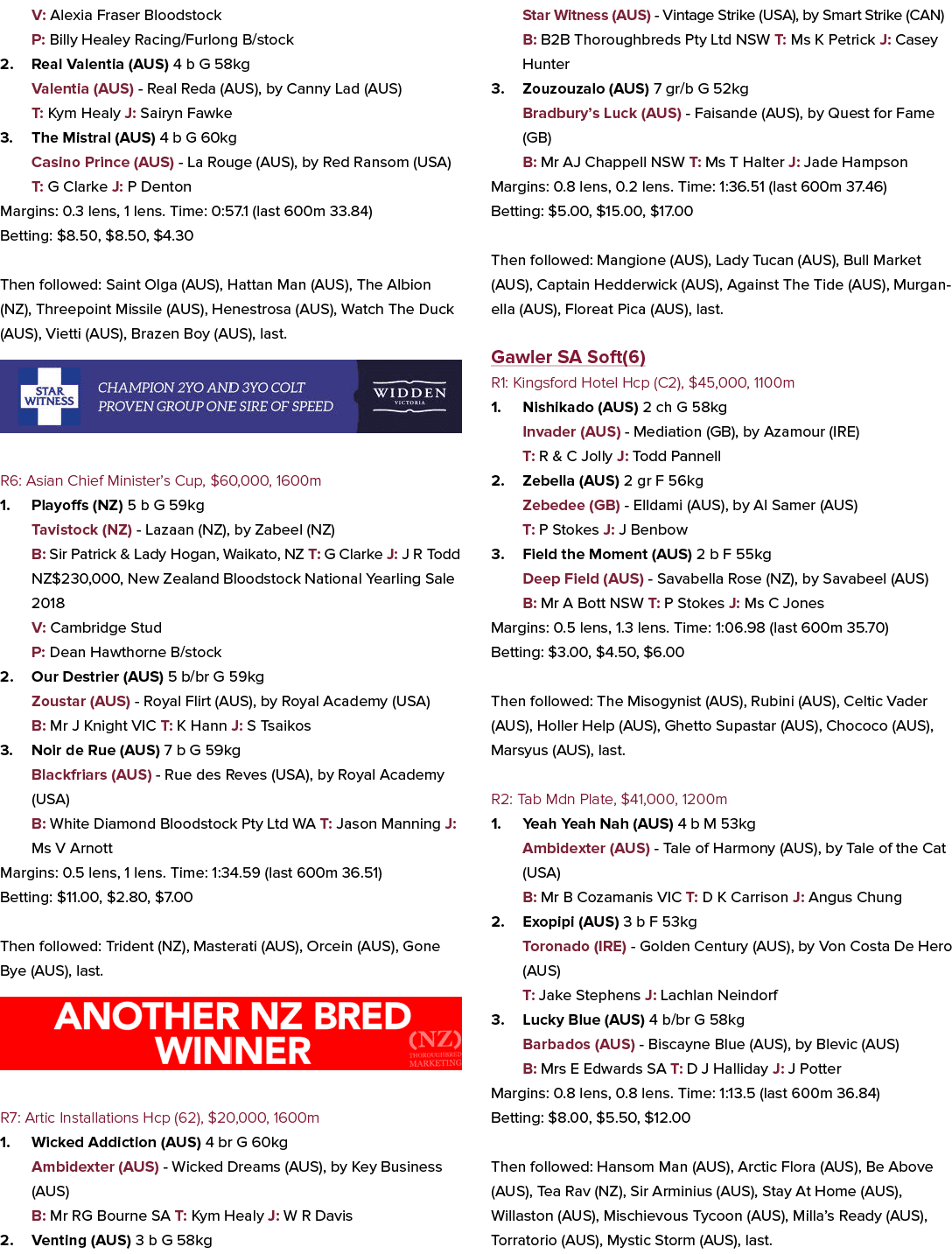 V: Alexia Fraser Bloodstock P: Billy Healey Racing/Furlong B/stock 2. Real Valentia (AUS) 4 b G 58kg Valentia (AUS) -...