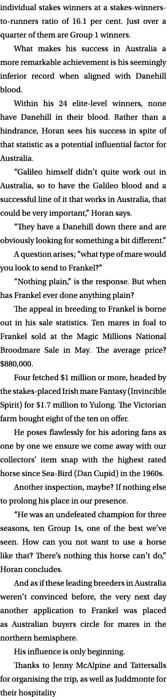 individual stakes winners at a stakes-winners-to-runners ratio of 16.1 per cent. Just over a quarter of them are Grou...