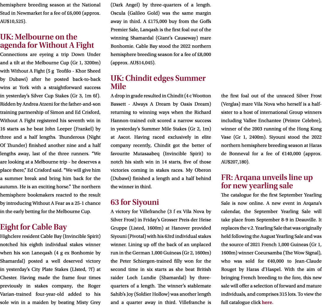 hemisphere breeding season at the National Stud in Newmarket for a fee of £6,000 (approx. AU$10,525). UK: Melbourne o...