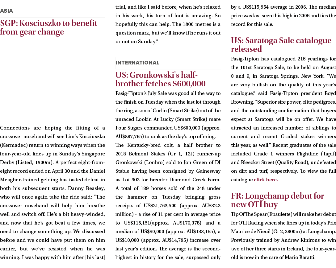  SGP: Kosciuszko to benefit from gear change Connections are hoping the fitting of a crossover noseband will see Lim’...