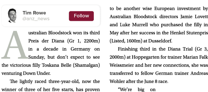  Australian Bloodstock won its third Preis der Diana (Gr 1, 2200m) in a decade in Germany on Sunday, but don’t expect...