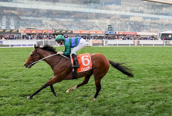 Jacquinot ridden by Damian Lane wins the H.D.F. McNeil Stakes at Caulfield Racecourse on August 27, 2022 in Caulfield, Australia. (Photo by George Sal/Racing Photos)