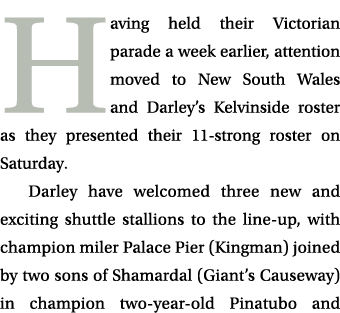 Having held their Victorian parade a week earlier, attention moved to New South Wales and Darley’s Kelvinside roster ...