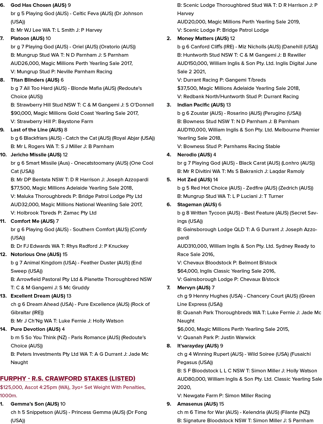 6. God Has Chosen (AUS) 9 br g 5 Playing God (AUS) - Celtic Feva (AUS) (Dr Johnson (USA)) B: Mr WJ Lee WA T: L Smith ...