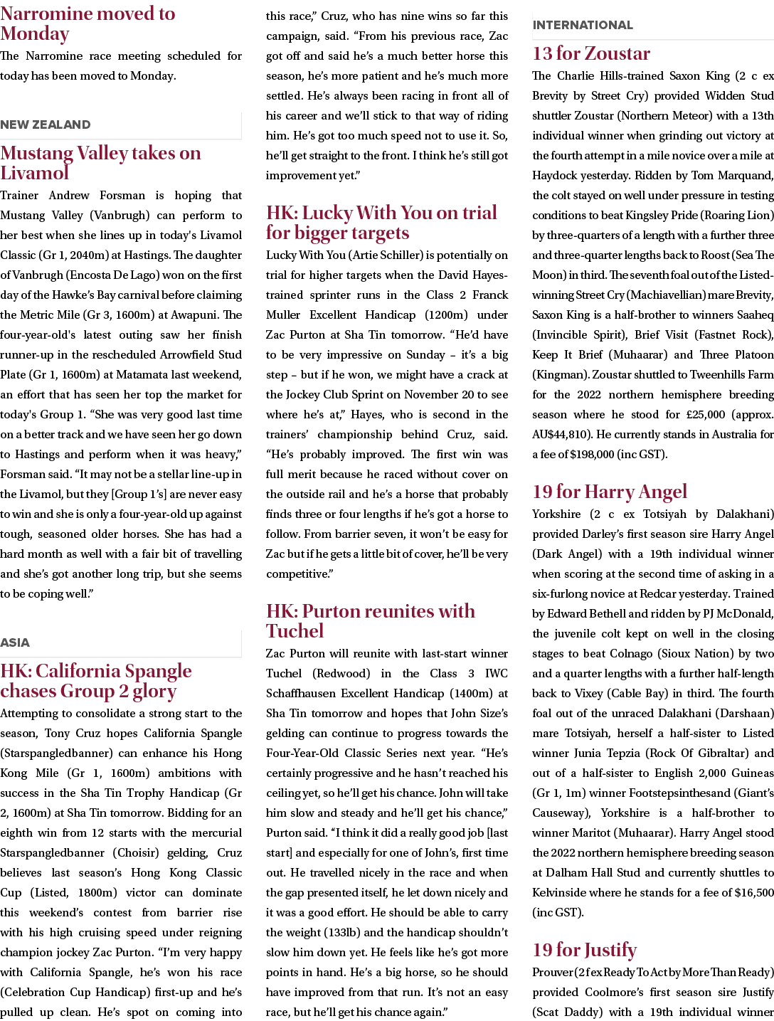 Narromine moved to Monday The Narromine race meeting scheduled for today has been moved to Monday. Mustang Valley ta...