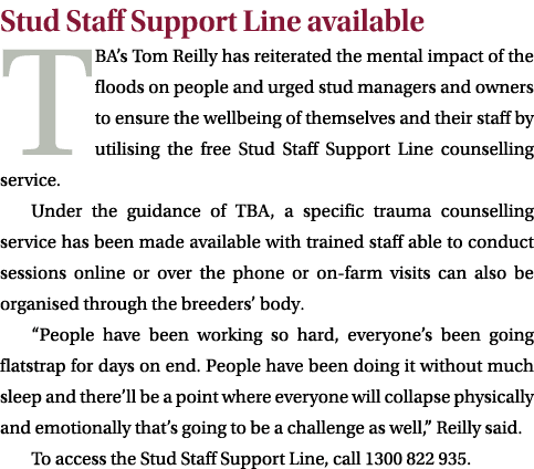 Stud Staff Support Line available TBA’s Tom Reilly has reiterated the mental impact of the floods on people and urged...