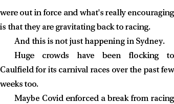 were out in force and what's really encouraging is that they are gravitating back to racing. And this is not just hap...