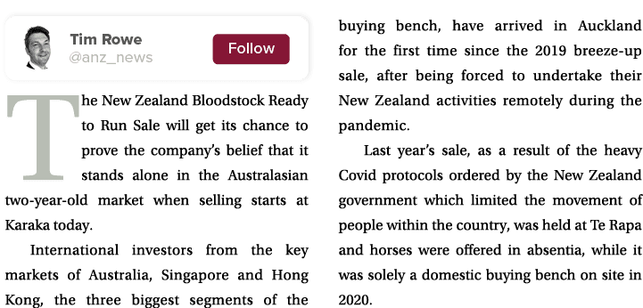  The New Zealand Bloodstock Ready to Run Sale will get its chance to prove the company’s belief that it stands alone ...