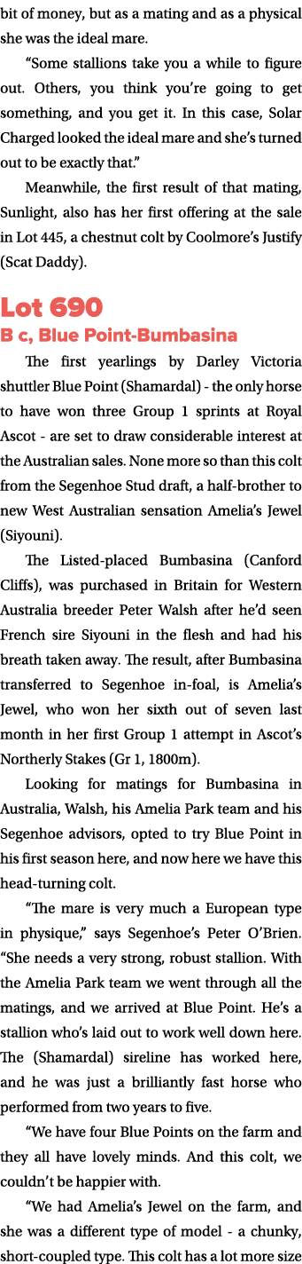 bit of money, but as a mating and as a physical she was the ideal mare. “Some stallions take you a while to figure ou...