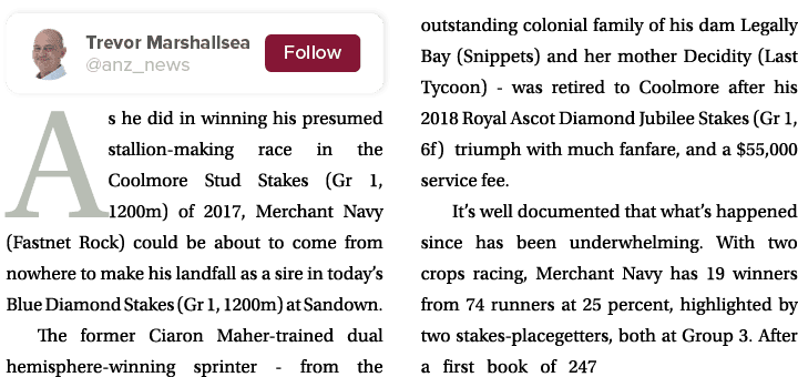  As he did in winning his presumed stallion-making race in the Coolmore Stud Stakes (Gr 1, 1200m) of 2017, Merchant N...