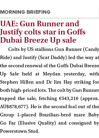  UAE: Gun Runner and Justify colts star in Goffs Dubai Breeze Up sale Colts by US stallions Gun Runner (Candy Ride) a...