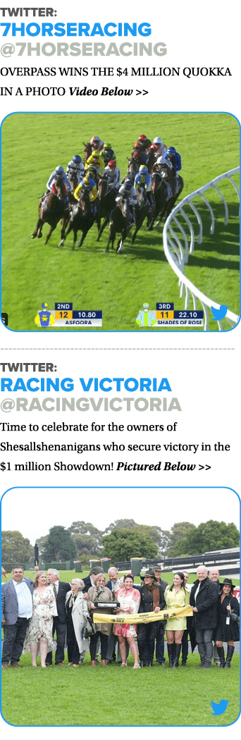 Twitter: 7HorseRacing @7horseracing OVERPASS WINS THE $4 MILLION QUOKKA IN A PHOTO Video Below   ￼ Twitter: Racing V...