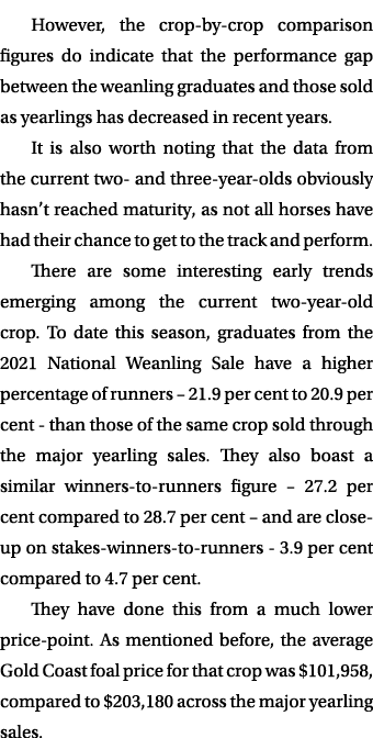 However, the crop-by-crop comparison figures do indicate that the performance gap between the weanling graduates and ...
