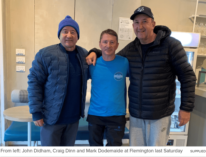 From left: John Didham, Craig Dinn and Mark Dodemaide at Flemington last Saturday supplie